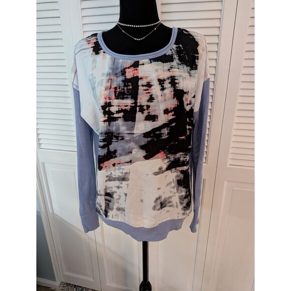 Calvin Klein Sweater Womens M Abstract Art To Wear Scoop Multi Mixed Media Top - Picture 1 of 13
